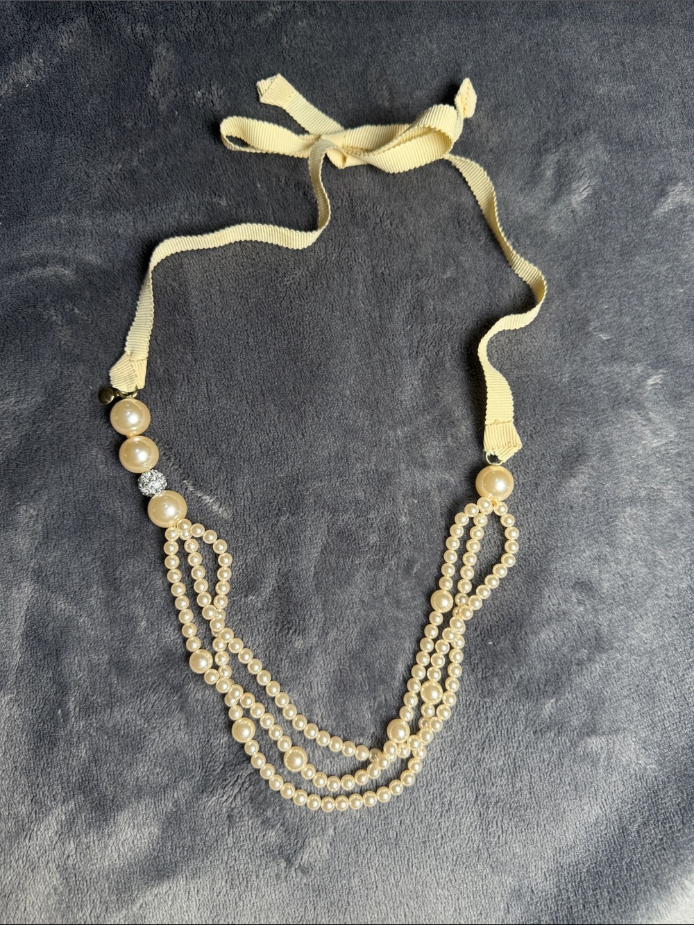 Classic Ivory Pearl Ribbon Necklace - Women Jewelry